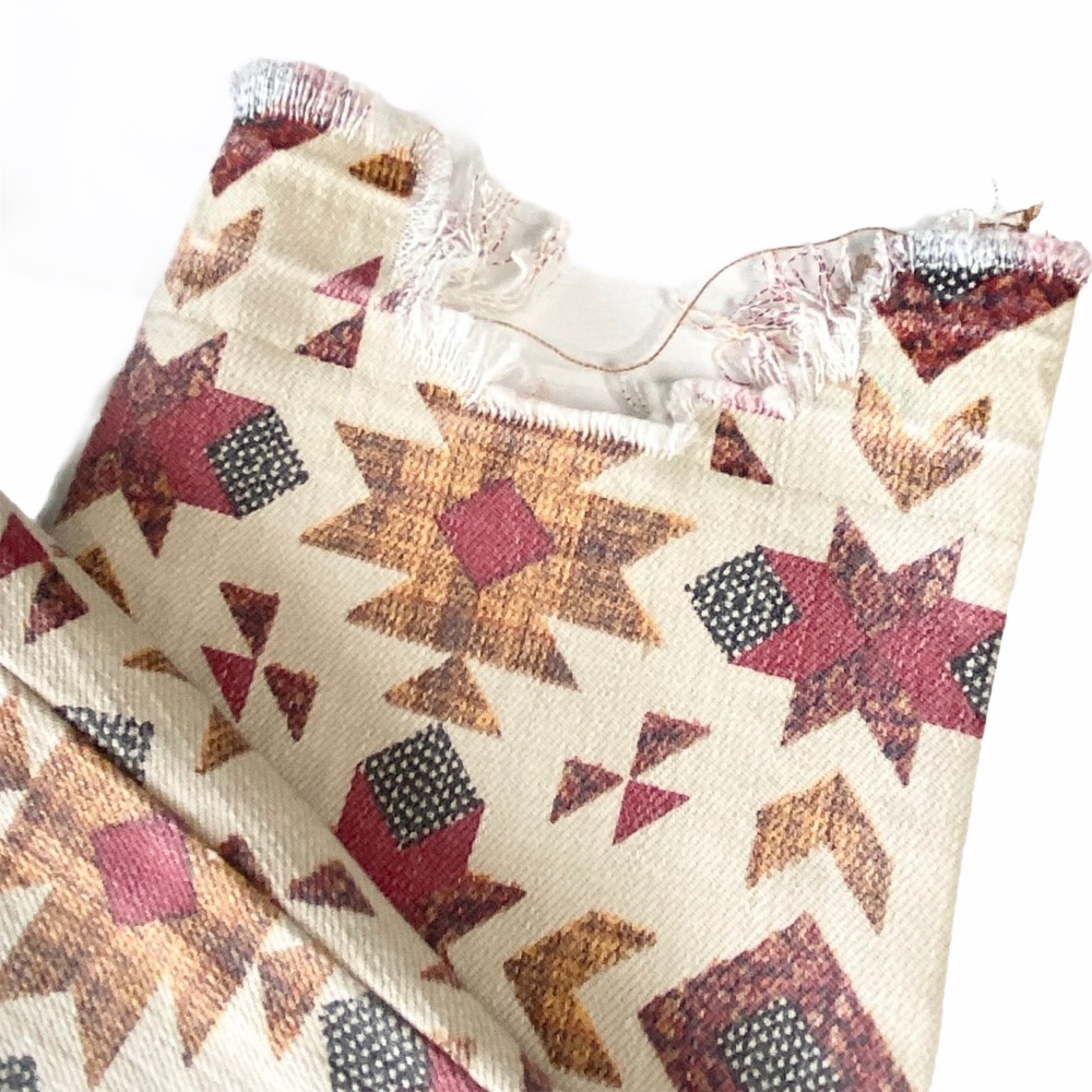 new Free People 𖠌 Wild Child Raw Hem Skinny Jean 𖠌 Ivory with Tribal Print 𖠌 - Picture 11 of 17